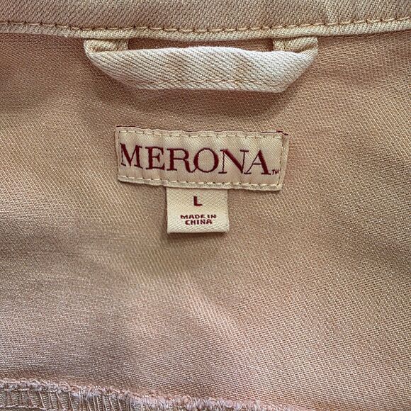 Merona Women's Pink Denim Jacket Button Up Front Two Side Pockets size Large - Picture 5 of 6